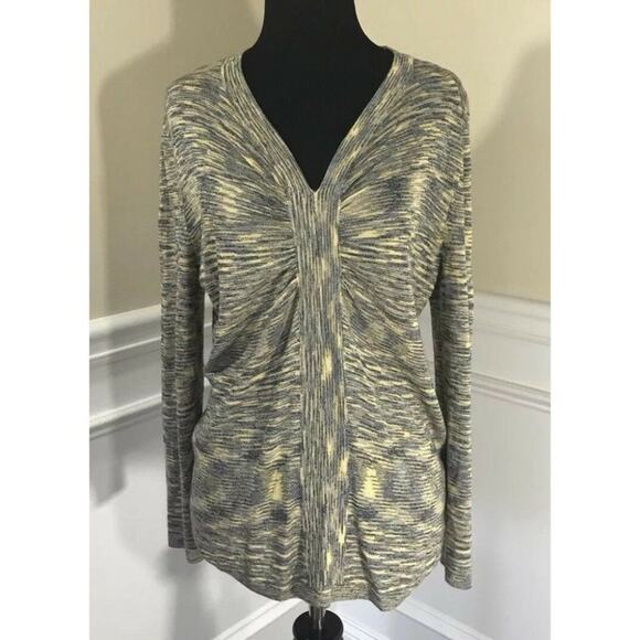 Jones New York Collection knit Long Sleeves Blouse gray mustard sz large - Picture 9 of 10